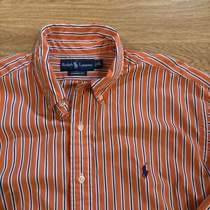 Polo Ralph Lauren Shirt Men's XL Classic Fit Orange / Blue Striped Preppy